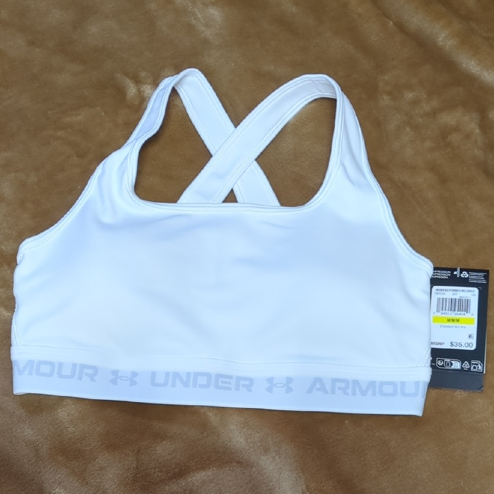 Under Armour White Cross-Back Bra